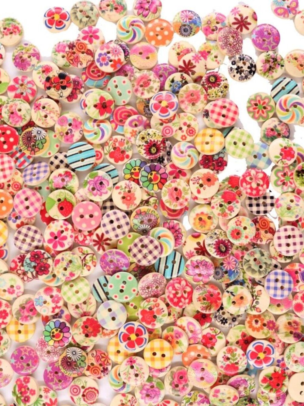 200Pcs 15mm Mixed Color Design Wooden Buttons in Bulk for Crafts Scrapbooking or